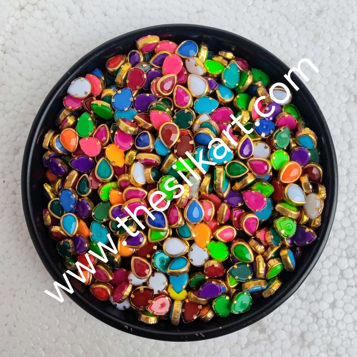 Multicolour Matt Kundans-6k drop shape