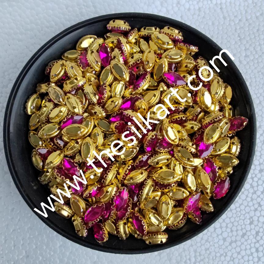 10*6 size eye shape dark pink colour clipstones