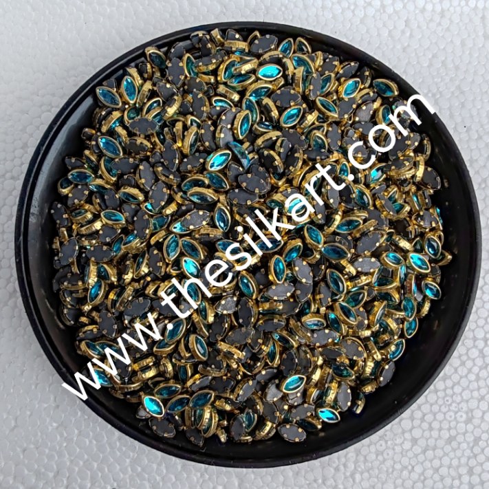 6k eye shape sky blue colour glossy kundans